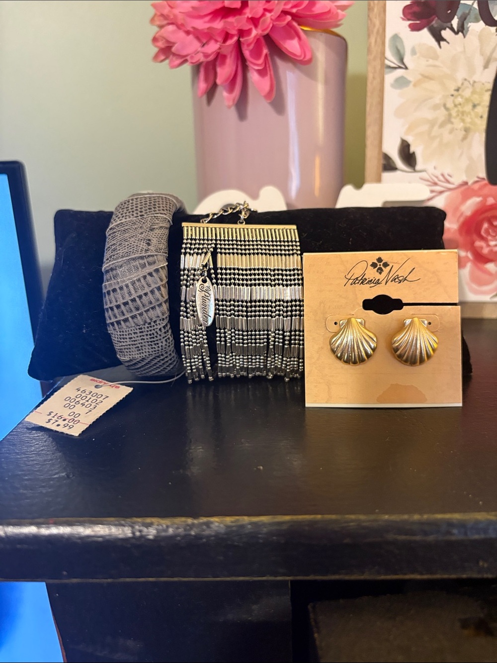 Patricia Nash Gold Seashell Stud Earrings + Plunder Bracelet Cuff Lot